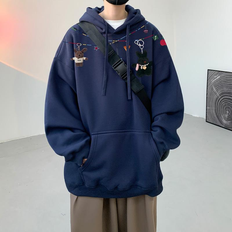 Autumn Winter Vintage Loose Hooded Sweatshirt Men Fashion Print Casual Hoodie Y2K Streetwear Sweatshirts