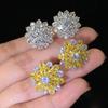 Cute Big AAAAA Bling Cubic Zirconia 925 Silver Needle Stud Earrings Fashionable Flower Earring for Women Jewelry Gift Brincos