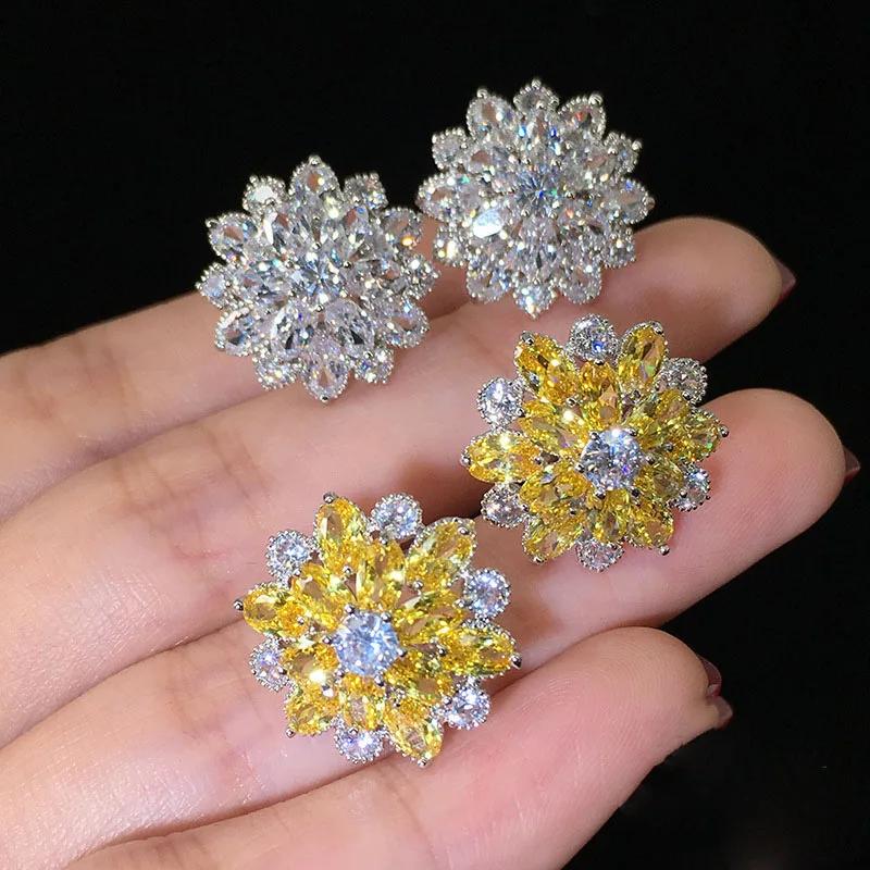 Cute Big AAAAA Bling Cubic Zirconia 925 Silver Needle Stud Earrings Fashionable Flower Earring for Women Jewelry Gift Brincos