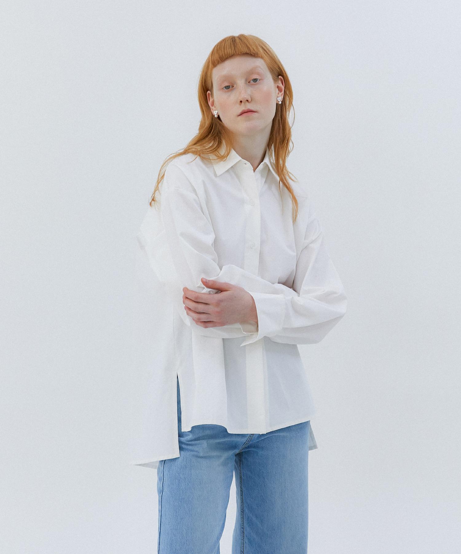Modern Able Oversized Basic Cotton Logo Shirt - White Free