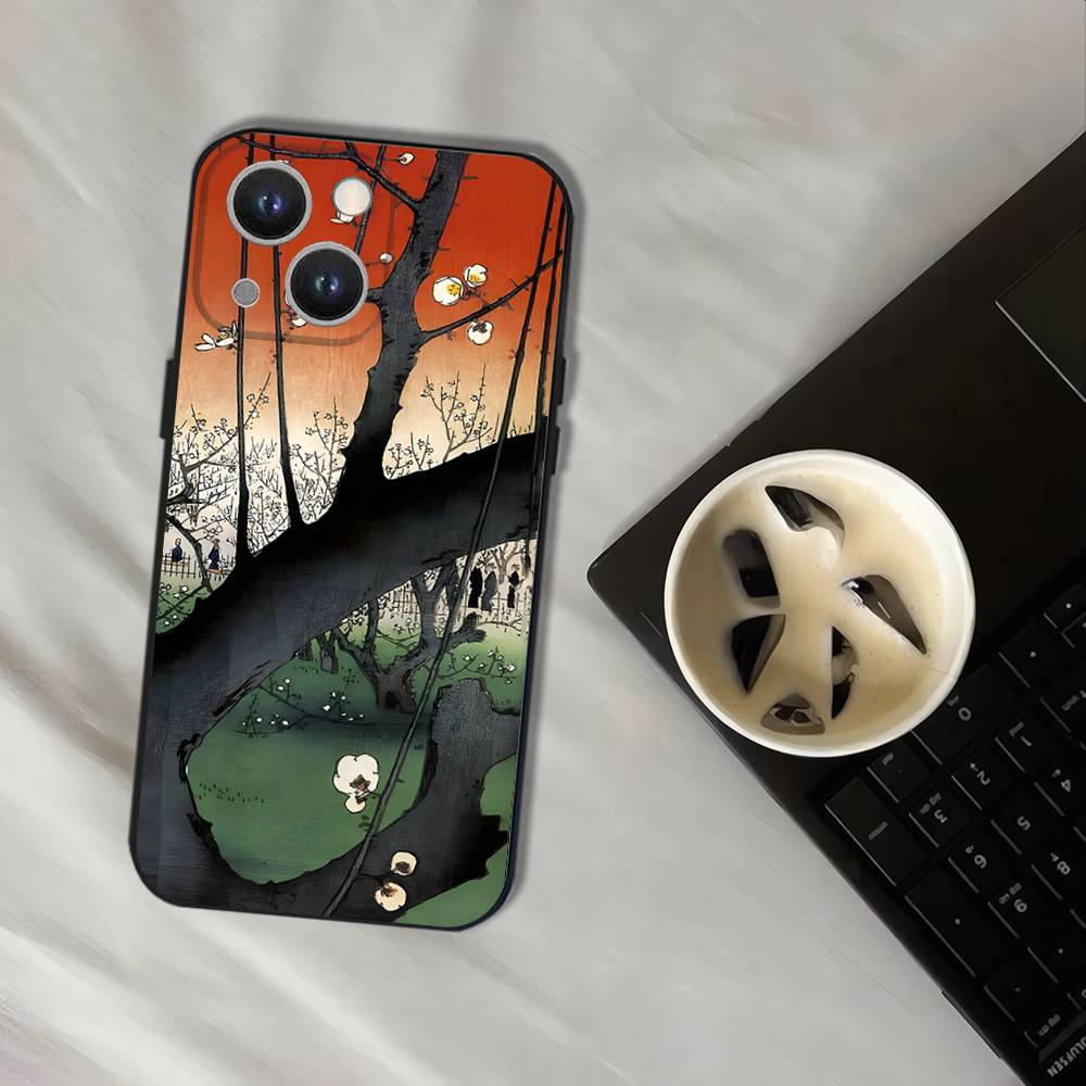 Japan Style Ukiyo-e Phone Case For iPhone 17,16,15,14,13,12,11,Pro,XS,Max,XR,Plus,E,SE4,Mini Black Soft Cover