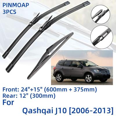 3st för Nissan Qashqai J10 2006-2013 24" 15" 12" främre bakre torkarblad Vindruta Vindruta Fönsterskärare tillbehör2008 2009 2010 2011 2012 2013