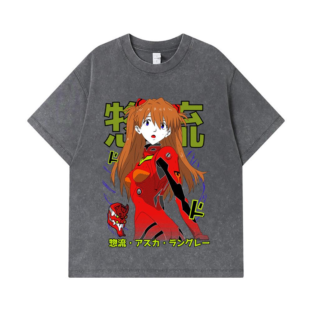 275 GSM Washed T-shirts 100% Cotton Evangelion V10 Asuka Print Unisex Heavy Cotton T Shirt