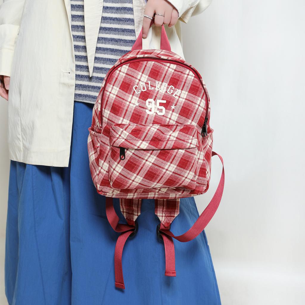 Autumn and Winter Atmosphere Retro Checkered Schoolbag Backpack for College Students
