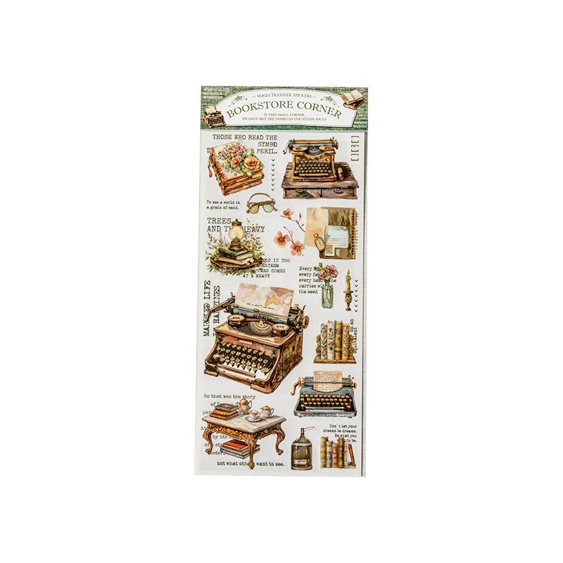 Bookstore Corner Transfer Stickers Vintage Style for Journaling Planner Decoden Scrapbooking Craft Supplies High Aesthetic