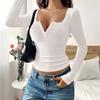 New Autumn and Winter Lace Button V-neck Stylish and Fitted Long-sleeved Top for Women