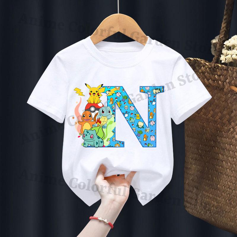 Anime Pokemons Tshirts for Children Pikachu Cartoon Letter Printed Shortsleeved Top Boys Girls Summer Fashion Sports Tshirt
