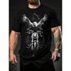 Men's Heavyweight 100% Cotton Motorcycle Graphic T-Shirt - Black Biker Rebel Tee with Eagle Riding Motorcycle, Skull & Wings Design, Gothic Lettering