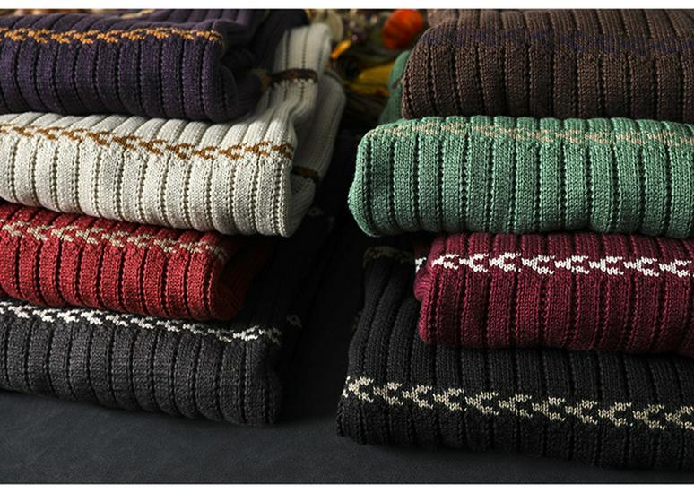 Women's Retro Striped Jacquard Knit Sweater - Loose Fit, Plus Size, Cozy Autumn/Winter Pullover