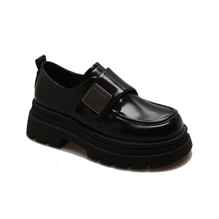 Platform British style small leather shoes women's autumn and winter 2023 new Velcro loafers design fashionable versatile single shoes