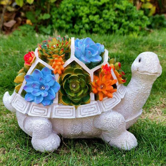 Yousheng Solar Turtle Statue Light, Garden Resin Turtle Succulents Sculpture Solar Light, Outdoor Waterproof Solar Yard Light for Patio Lawn