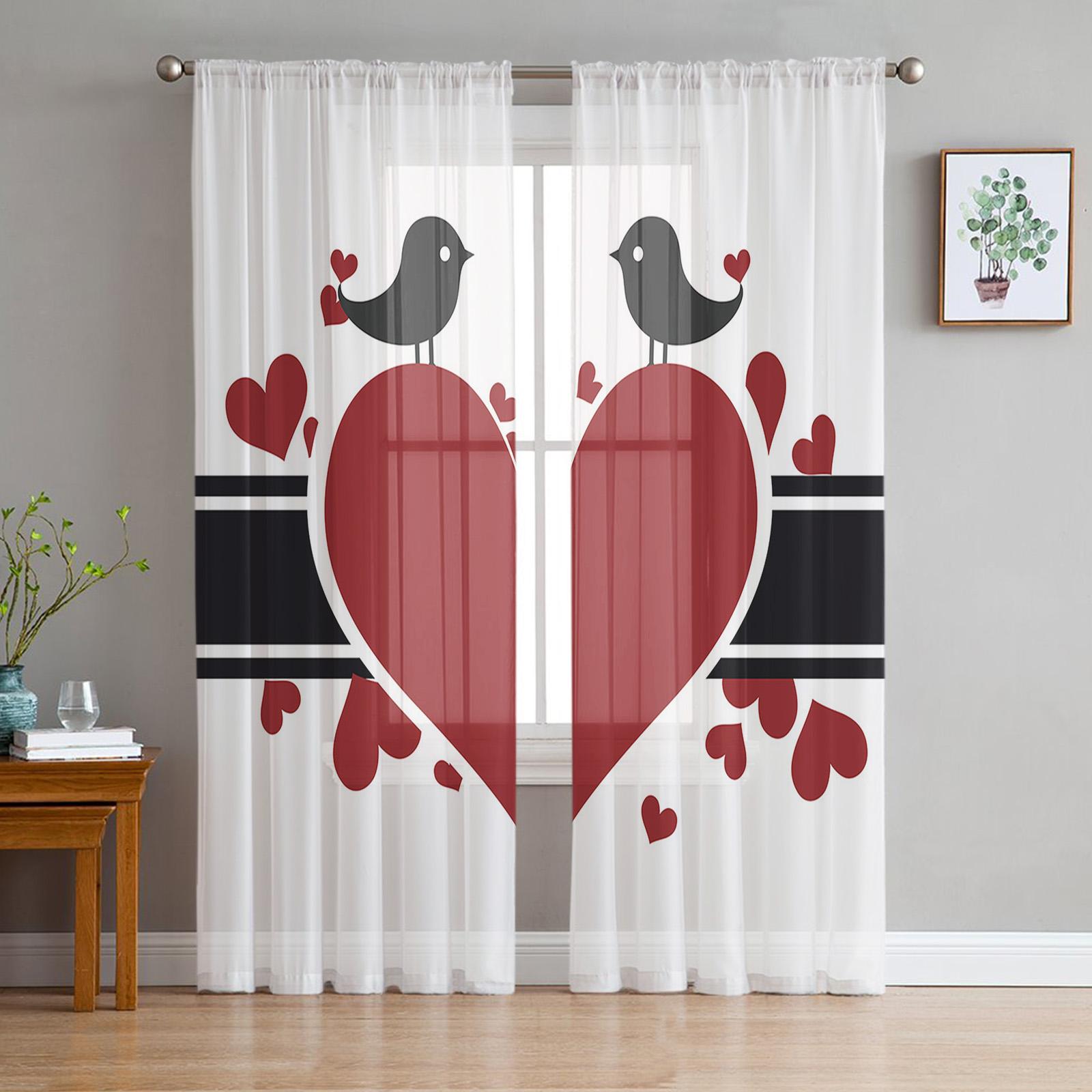 

День святого Валентина Розовые прозрачные шторы для спальни, гостиной, украшения окна, занавески для кухни, тюль, вуаль, органза, шторы W135 x H115cm x1&Grommet Top