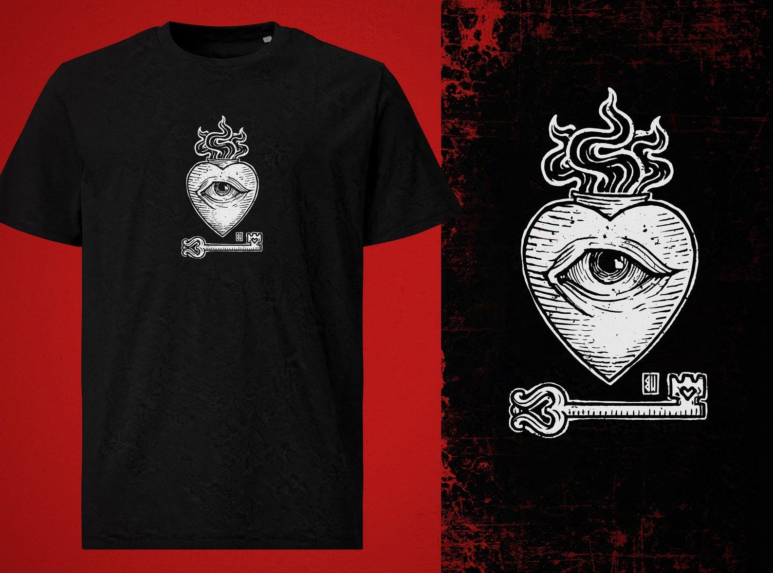 Flaming Heart T-Shirt (white print) M