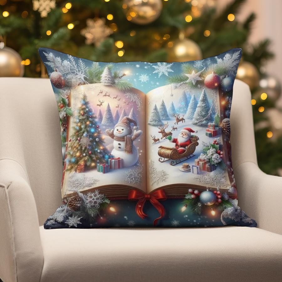 Home Decor Merry Christmas Winter Scene Suitable For Sofa Bedroom Car Pillow Cover Cushion Rectangular Back Cushion
