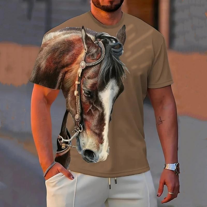 Summer Fashion Men's T-shirt Animal Horse Pattern 3D Print Casual Loose Outdoor Boy Short Sleeve Tees Top Pullover