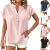 Women's Casual Wide-cut Shirt V-neck Button-up Short-sleeved Shirt Top