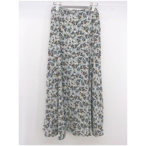 earth musicecology all-over pattern long flare skirt size F saxophone blue style ladies E [1304260028446]