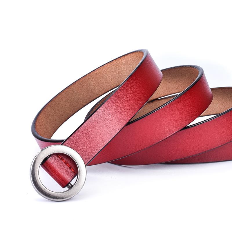 

Summer Women S Leather Small Belt Cowhide Thin Belt Round Buckle Knotted Thin Belt Casual Dress красный