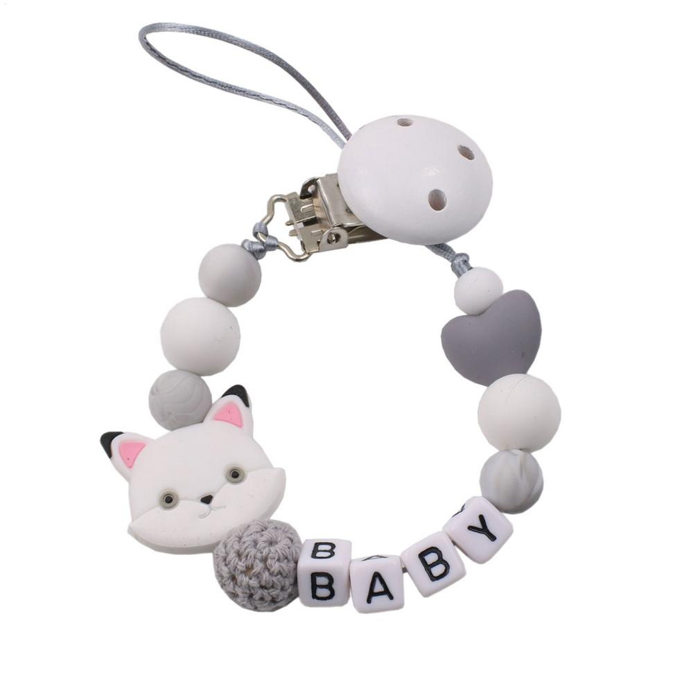 Teething Pacifier Clip Stroller Toy Straps Fox Baby Pacifier Clip Animal Pacifier Holder Silicone Pacifier Clip for Birthday Boy