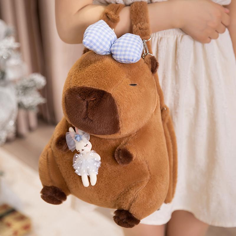 Kawaii Creative Animal Capybara Plush Backpack Doll Bow Food Fries Burger Flower Soft Plush Shoulder Bag Birthday Gift