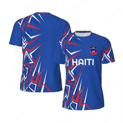 Haiti Flag Football T-shirt for Men 3D Printed T-shirt, Boys' Fashion, Round Neck, Short Sleeve, Breathable Sport T-shirt, Loos