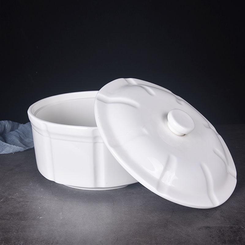 Pure White Ceramic Stew Pot with Lid - Large Double Boiler for Soups, Bird's Nest, Sugar Water, and Steamed Egg Dishes