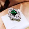 Luxury Full Diamond Princess Square Ring Emerald Simulation Open Ring Female Tourmaline Copper