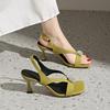 Women's High Heel Sandals Summer New Fashion Fairy Outwear Thin Heel Open Toe Rubber Bottom Square Head PU Leather