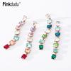 Fashion Gradient Color Glass Long Drop Earrings Alloy Geometric Women Dangle Earrings PD847