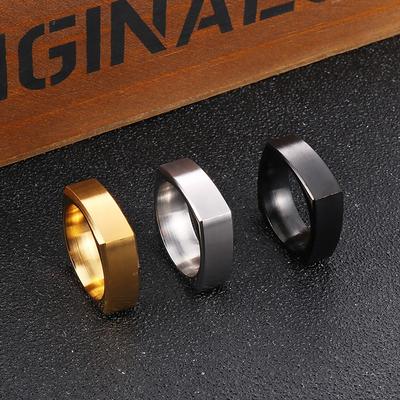 Simple Matte Ring, Plain Square Stainless Steel Men'S Brushed Ring