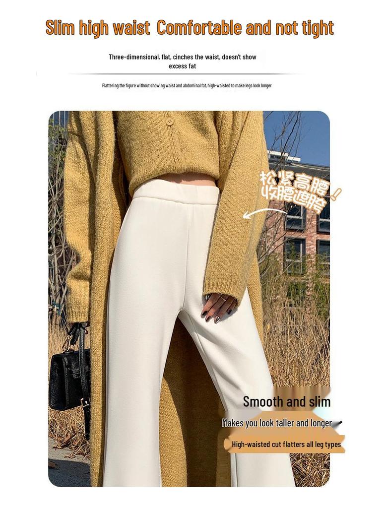 Women's High Waist Velvet Cashmere Flare Pants - Winter 2025, Slimming Ruffle Hem, Casual Floor-Length Style