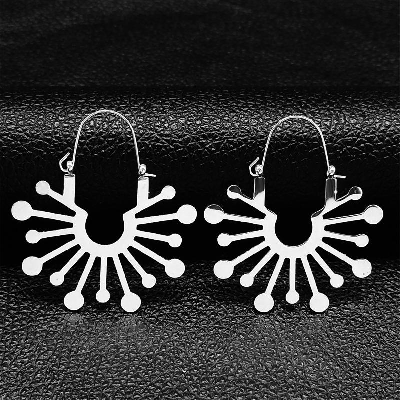 Trendy Yoga Lotus Flower Earrings Stainless Steel Gold Color Hoop Earrings for Women Jewelry boucles d'oreilles E9360S01