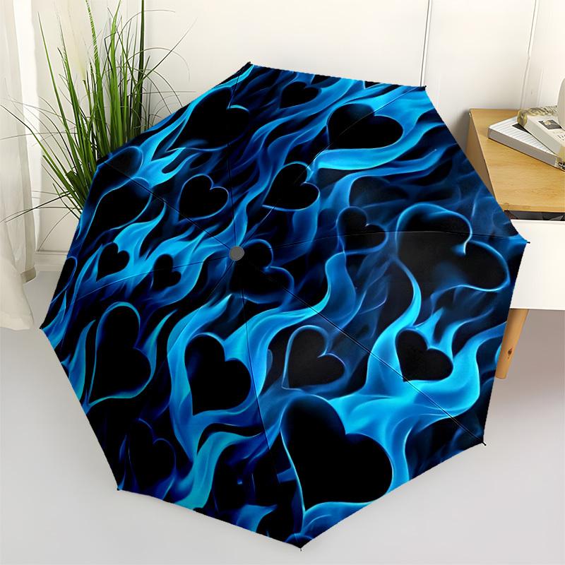 1pc Flame Heart Pattern Automatic Open/Close Umbrella with Windproof, 8-Rib Sturdy Canopy, , Outdoor Accessory, Ideal for Gifts Yy251117117