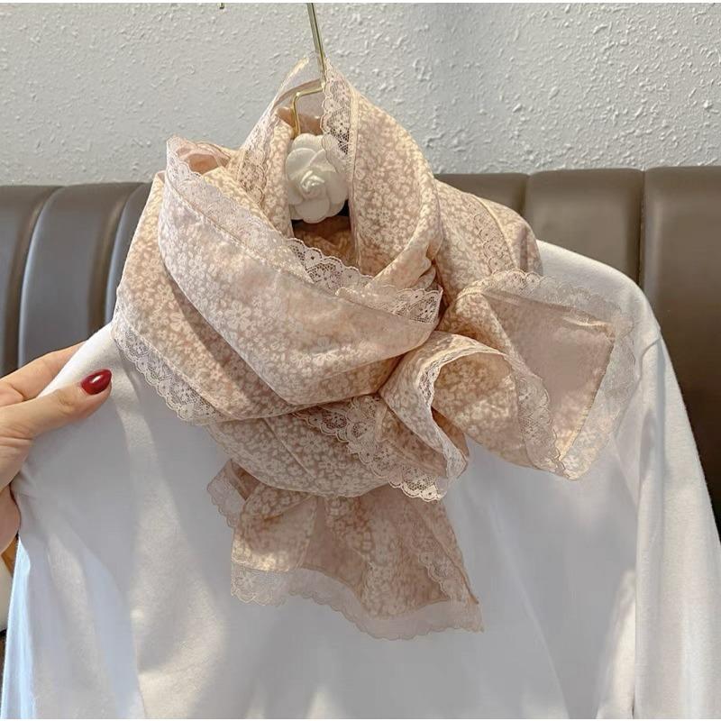 Small Flower Lace Cotton Linen Thin Scarf for Women In Winter Shawl Spring and Autumn Fashionable Scarf Silk Scarf Printed Gauze Scarf