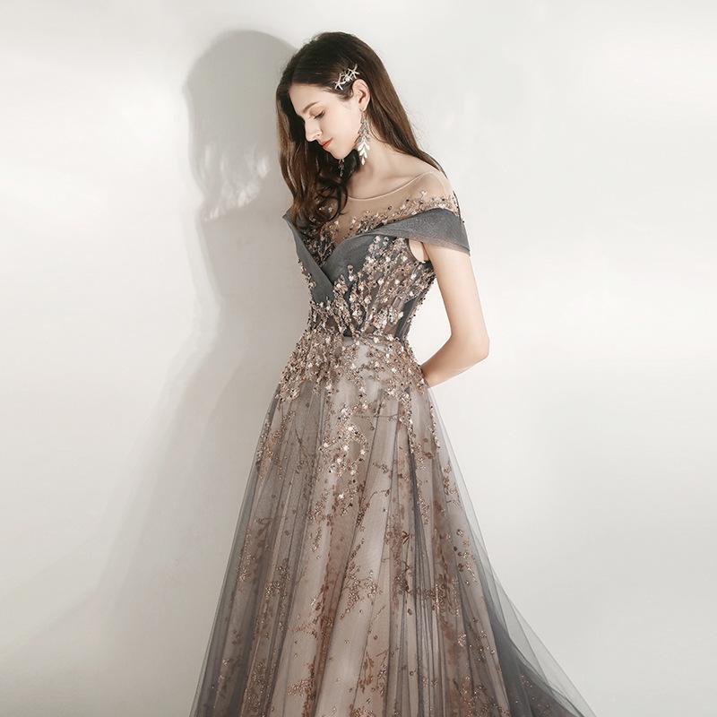 Banquet evening dress women's 1011 new host party dress thin dignified heavy handmade daily dress