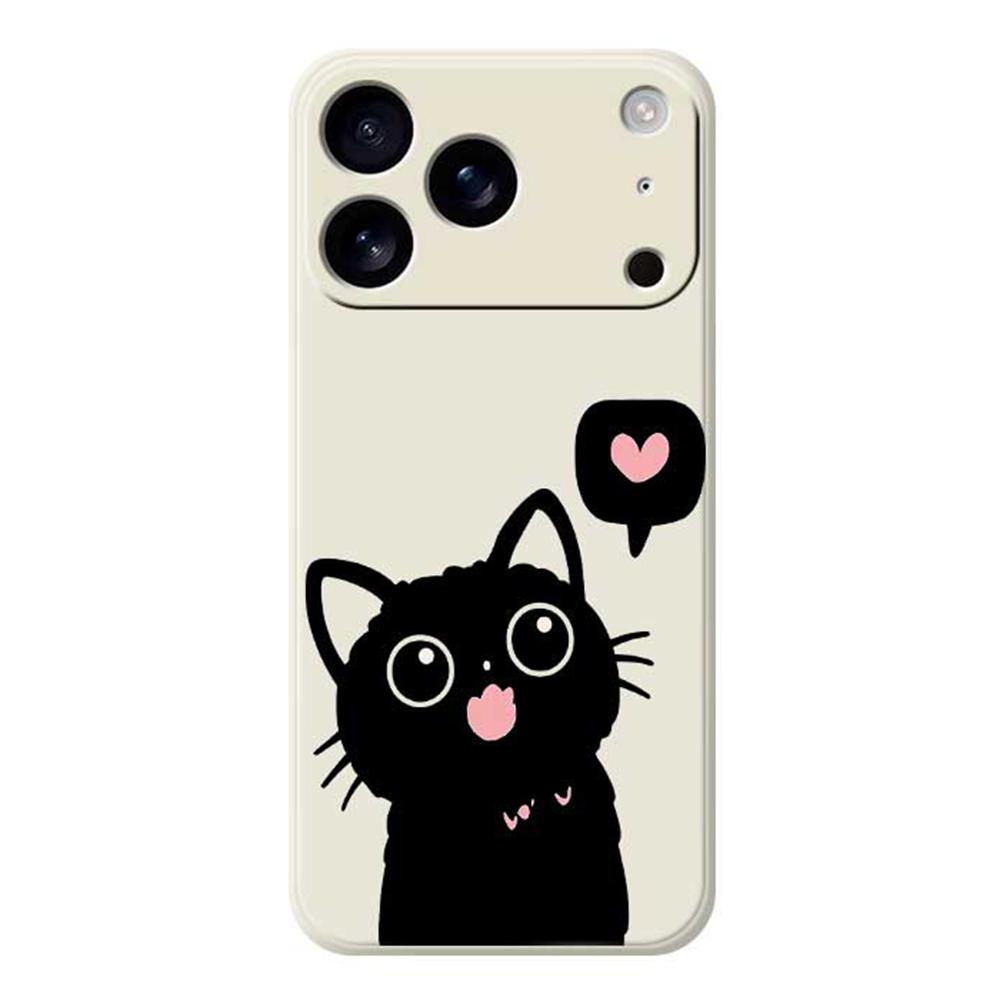 For iPhone 17 Pro Max Case Love Black Cat Pattern Printing Straight Edge TPU Phone Back Cover