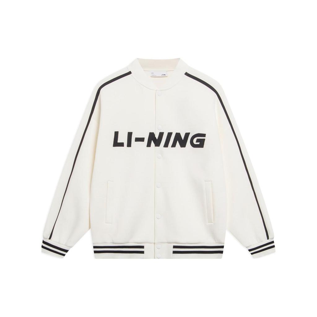 LiNing Sports Lifestyle Series Color Block Logo Letter Embroidered Sports Cardigan Long Sleeve Baseball Jacket Unisex Jackets Off-White AWDU913-1