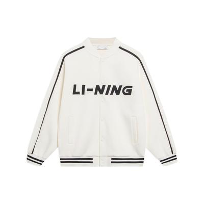 LiNing Sports Lifestyle Serie Colorblock Logo Buchstaben Stickerei Sport-Cardigan Langarm Baseballjacke Unisex Jacken Off-White AWDU913-1