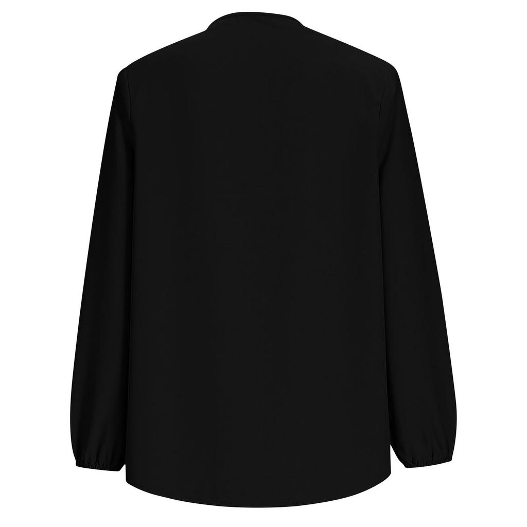 Modisches Damen Color V-Ausschnitt Langarm Plissiert Knopf Locker Lässiges Hemd Top