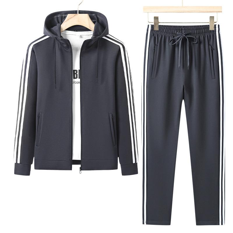 Pamuklu Spor Giyim Seti Erkek Sonbahar ve Kış Rahat Hırka Sweatshirt Koşu İki Parça Set