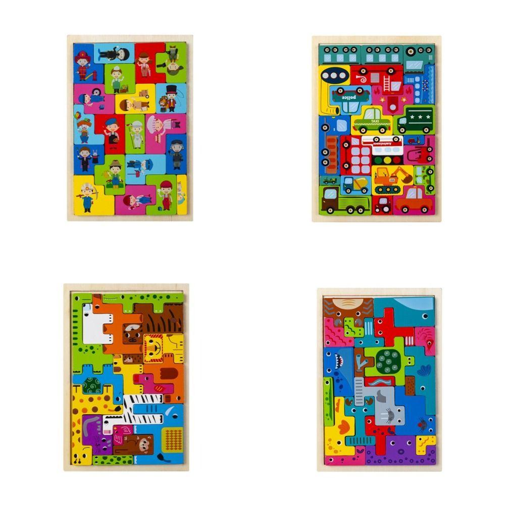 Logical Thinking Shape Matching Puzzle Geometric Wooden Animal Jigsaw  Preschool