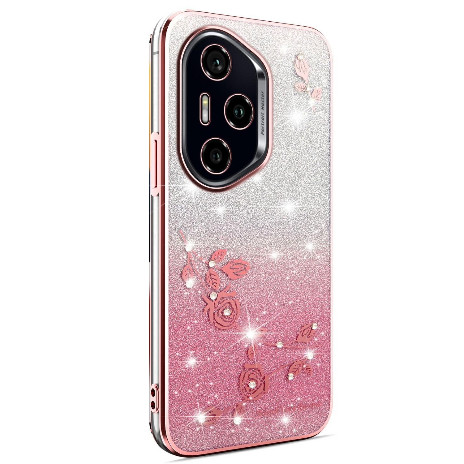 

KADEM For Honor 400 Pro 5G (Global) Case Flower TPU Flexible Gradient Phone Cover Rose Gold