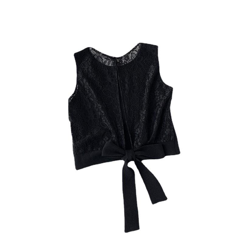 Actual Shot of New Summer Clothes with Crocheted Lace Stitching On The Back Lace-up Knitted Vest, Women's Hollow Strappy Top