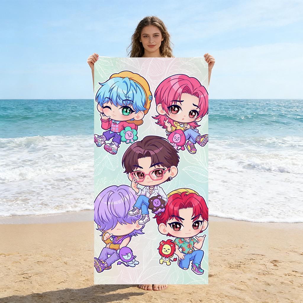 1pc K-pop Cartoon Beach Towel Quick-drying Small To Large Beach Towel Suitable for Beach Yoga Gym Pool Summer Gift for Friends
