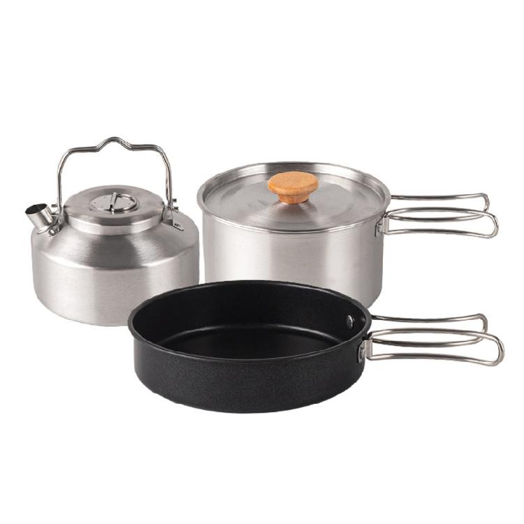 Stainless Steel Camping Cookware Set with Folding Lid Camping Pot Pan Kettle Set
