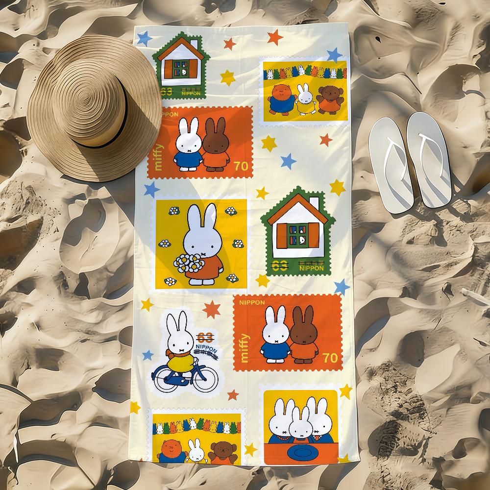 Cartoon M-Miffy Cute Kawaii Bunny Towel Beach Towel Oversized Quick Dry Towel Absorbent Soft Swim Beach Towels for Men Women