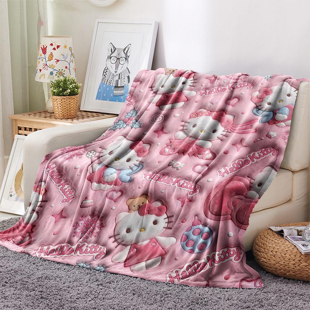 1PC Hello Kitty Pink Print Flannel Blanket, High quality All Seasons, Home Decor, Warmth and Comfort, Perfect for Christmas Gifts