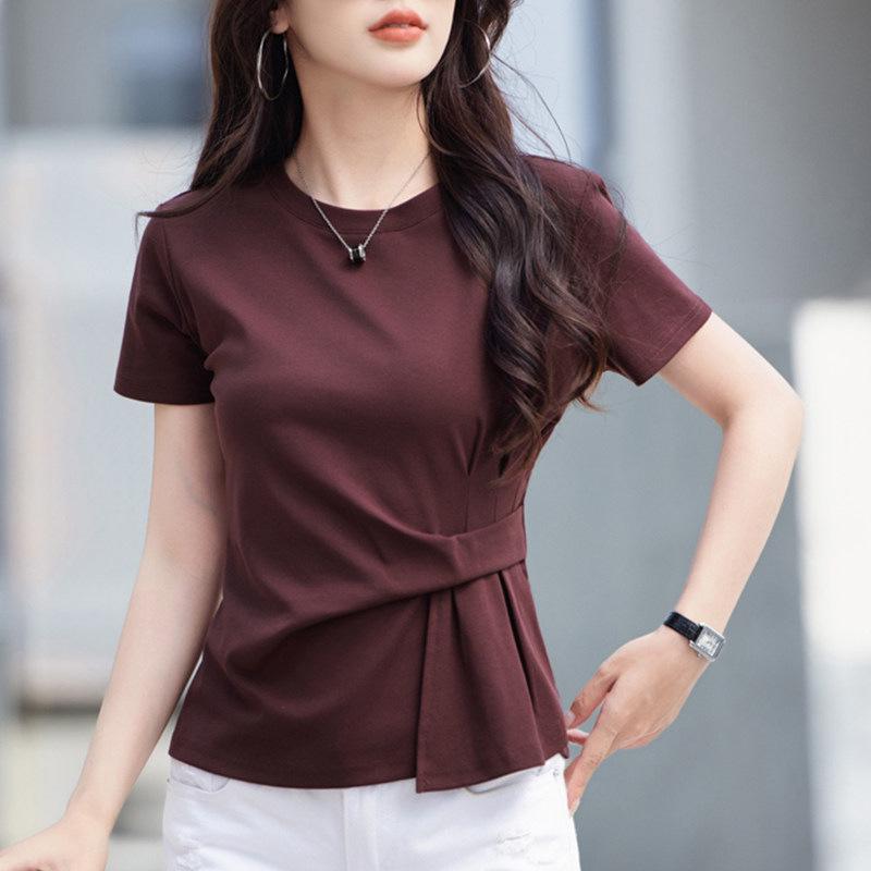 

Chic Women s Irregular Short Sleeve T-Shirt, Trendy Summer Plus Size, Flattering Loose Fit Top XL вино красного