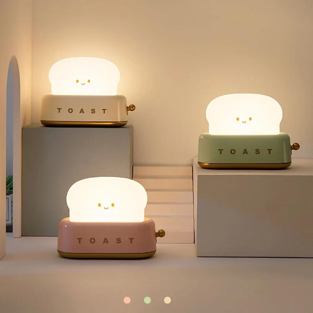Bread Toast Cartoon LED Night Light Cute Home Decor Kawaii Bread Table Lamps Night Portable Light with Timer Tiny Lamp Rgb lamp