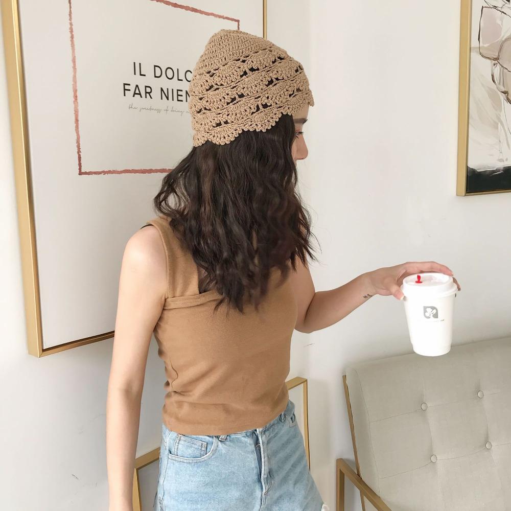 New Casual Handmade Flower Crochet Hat Retro Handmade Hand-crocheted Pullover Hat Hollow Thin Cap Female